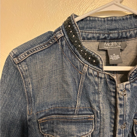 Motto “Your Style Mantra” Embellished Denim Jacket – Women’s Medium - Picture 5 of 7
